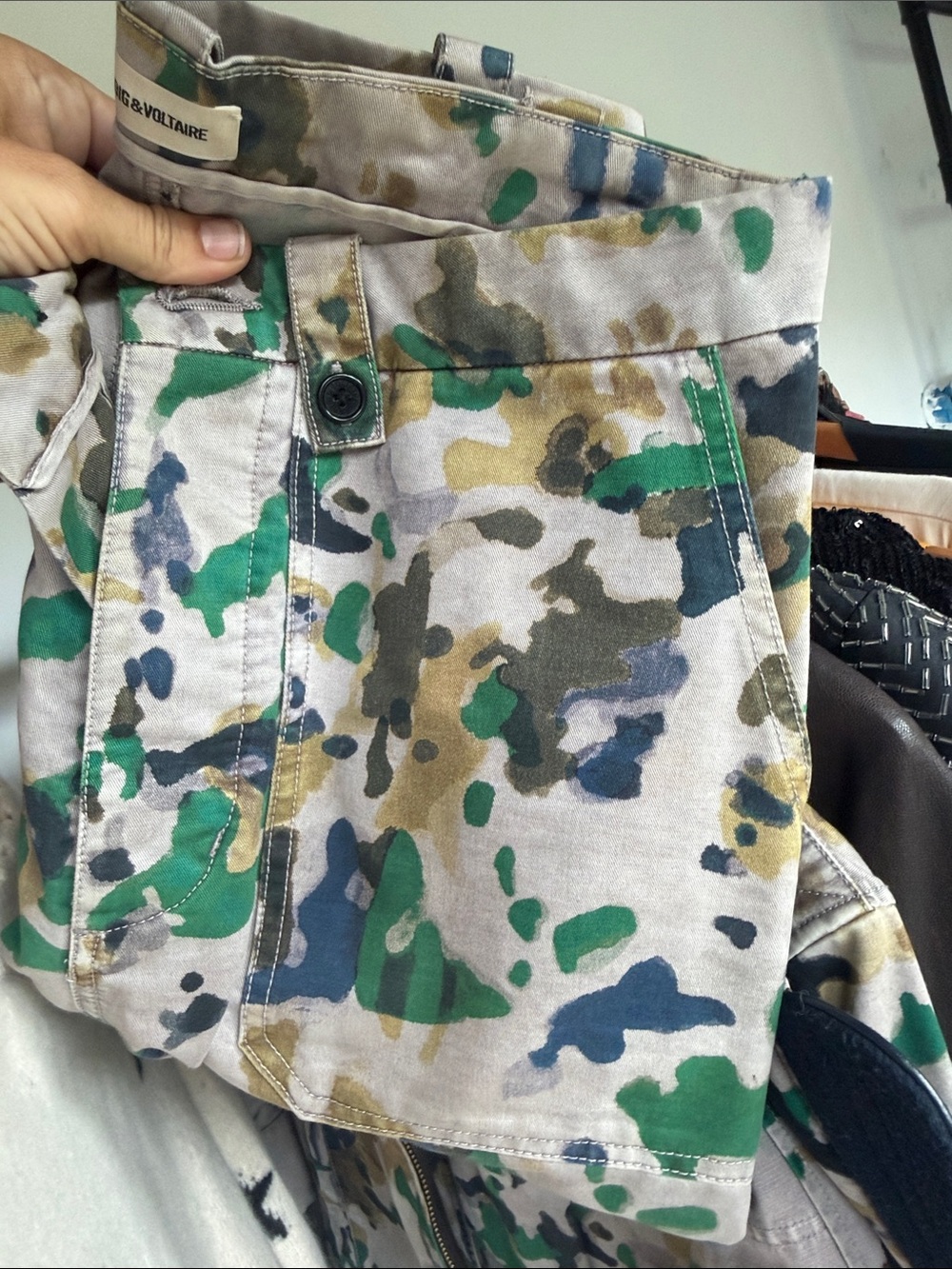 Zadig & Voltaire Green, Blue and Tan Camo Shorts
